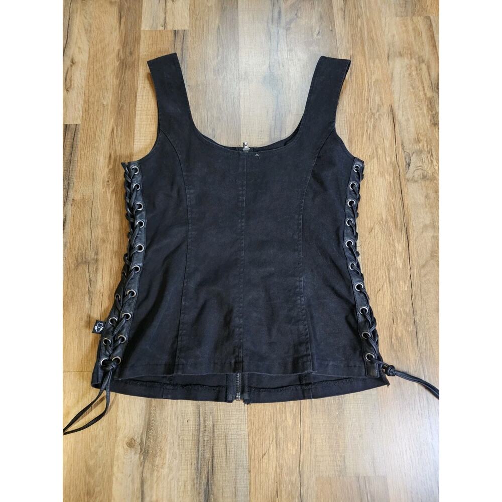 Joan Jett x Tripp NYC Daang Goodman Black Lace Up Zip Front Corset Top Vest L - Picture 9 of 13